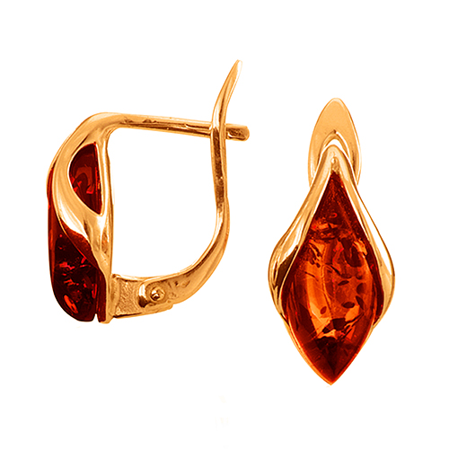 Золотые cерьги классические с янтарем