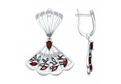Серебряные cерьги висячие с гранатом