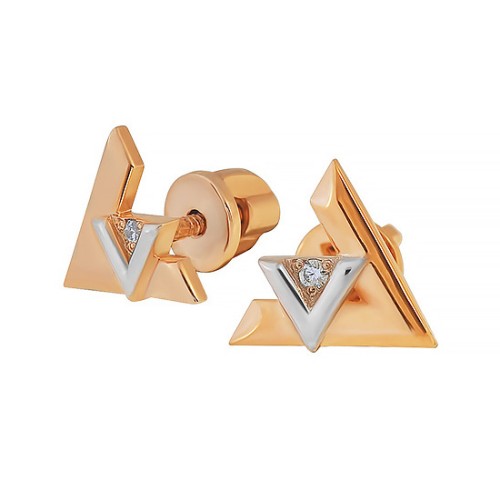 Золотые cерьги пусеты (гвоздики) с фианитом