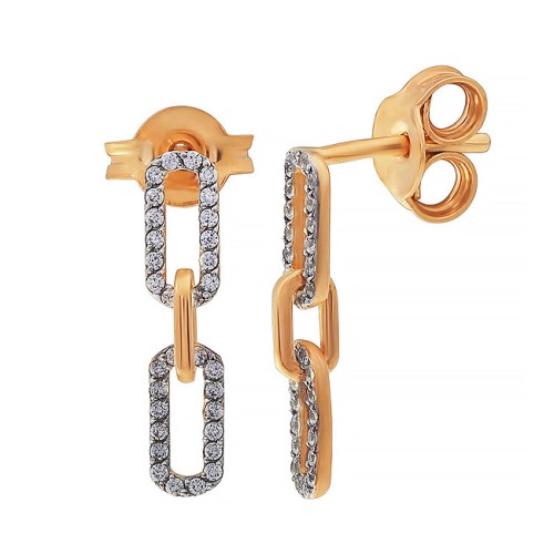 Золотые cерьги пусеты (гвоздики) с фианитом