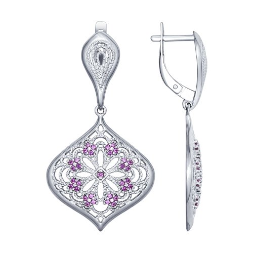 Серебряные cерьги висячие с фианитом