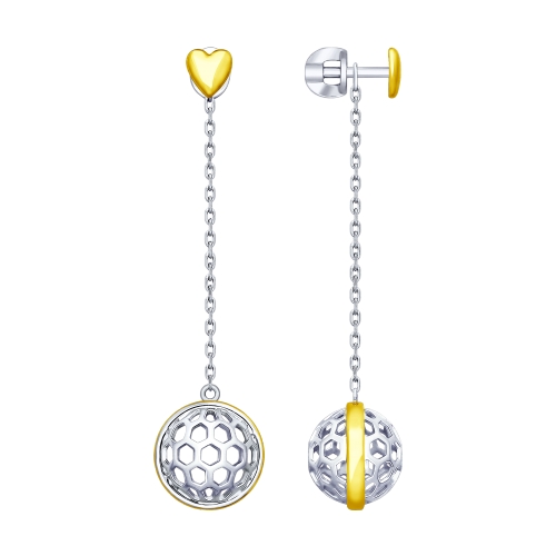 Серебряные cерьги пусеты (гвоздики) с позолотой