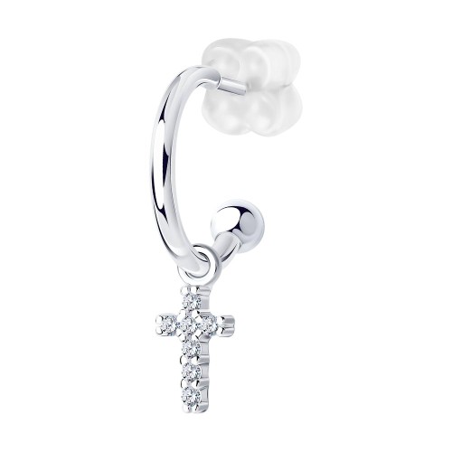 Серьга д/пирсинга из серебра с фианитом