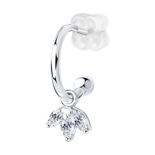 Серьга д/пирсинга из серебра с фианитом