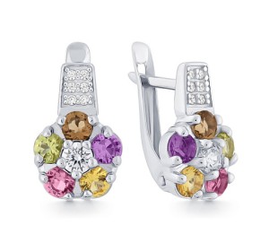 Серебряные cерьги классические с полудрагоценными камнями