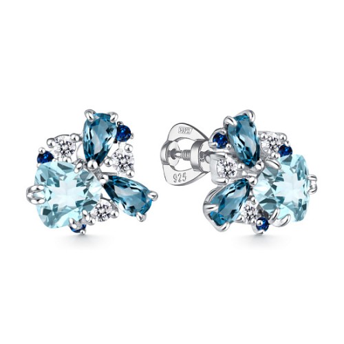 Серебряные cерьги классические с полудрагоценными камнями