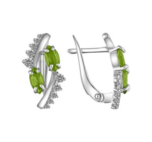 Серебряные cерьги классические с хризолитом