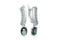 Серебряные cерьги висячие с празиолитом