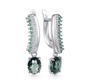 Серебряные cерьги висячие с празиолитом