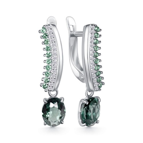 Серебряные cерьги висячие с празиолитом