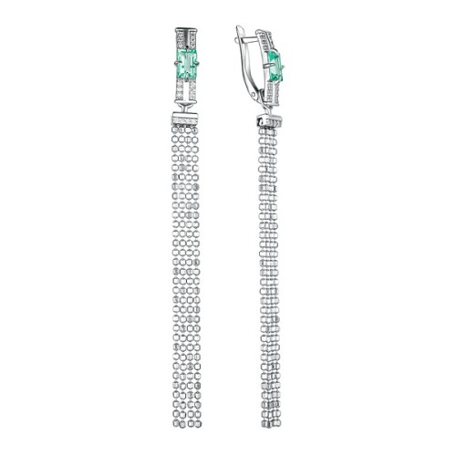 Серебряные cерьги висячие с празиолитом