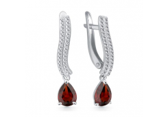 Серебряные cерьги висячие с гранатом