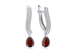 Серебряные cерьги висячие с гранатом