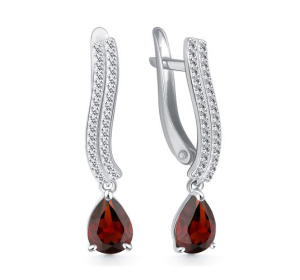 Серебряные cерьги висячие с гранатом