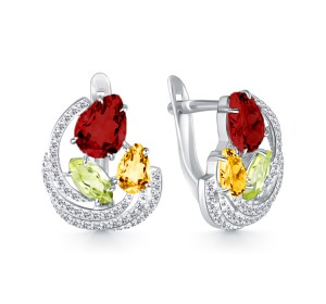 Серебряные cерьги классические с полудрагоценными камнями