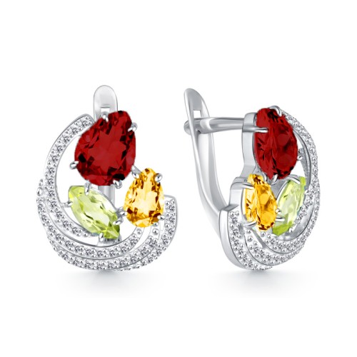 Серебряные cерьги классические с полудрагоценными камнями