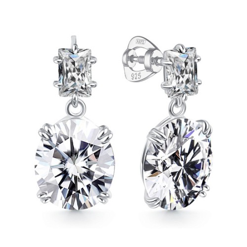 Серебряные cерьги пусеты (гвоздики) с фианитом