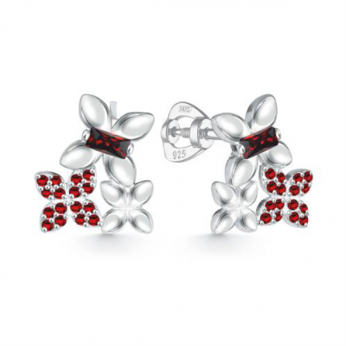 Серебряные cерьги классические с гранатом