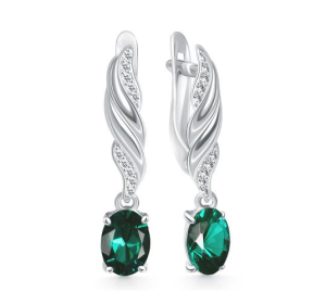 Серебряные cерьги висячие с празиолитом