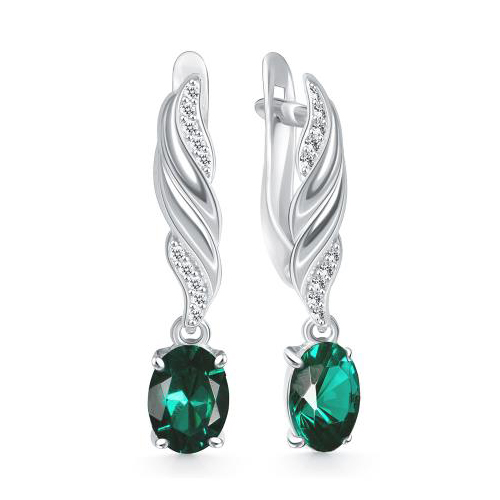 Серебряные cерьги висячие с празиолитом