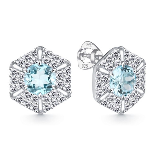 Серебряные cерьги пусеты (гвоздики) с топазом