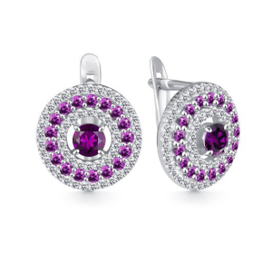 Серебряные cерьги классические с аметистом