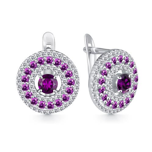 Серебряные cерьги классические с аметистом