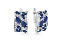 Серебряные cерьги классические с сапфиром