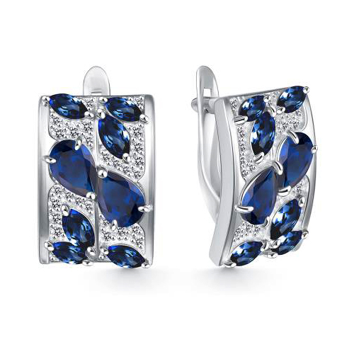 Серебряные cерьги классические с сапфиром