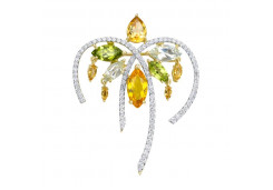 Брошь из желтого золота с полудрагоценными камнями