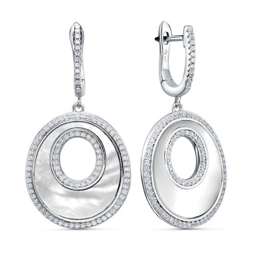 Серебряные cерьги висячие с перламутром