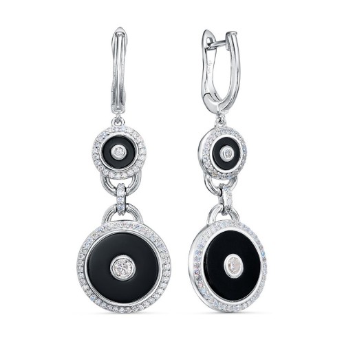 Серебряные cерьги висячие с ониксом