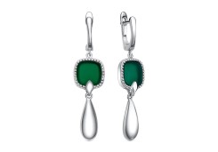 Серебряные cерьги висячие с агатом зеленым