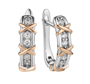Серебряные cерьги классические с позолотой с фианитом