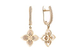 Серебряные cерьги висячие с позолотой с перламутром