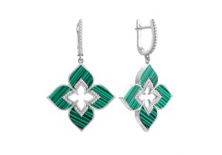 Серебряные cерьги висячие с малахитом