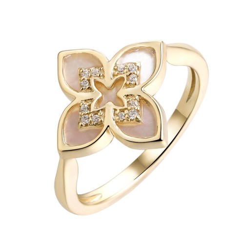 Серебряное кольцо с позолотой с перламутром