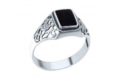 Печатка из серебра с обсидианом