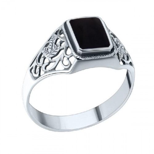 Печатка из серебра с обсидианом