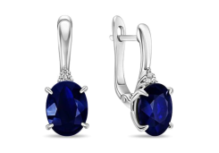 Серьги из белого золота 585 пробы с сапфиром