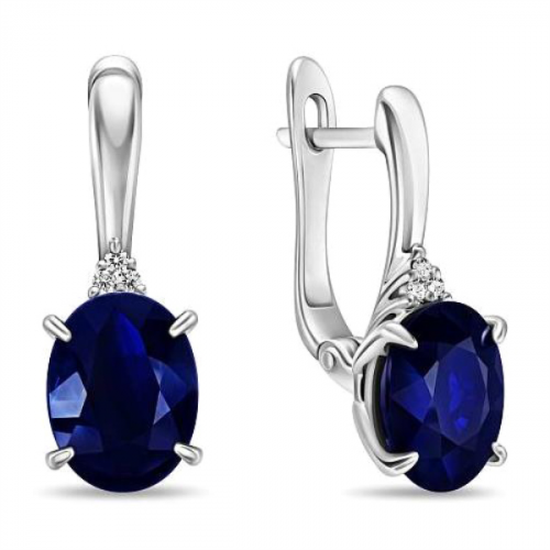 Серьги из белого золота 585 пробы с сапфиром