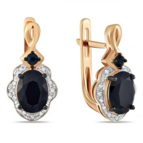 Серьги из красного золота 585 пробы с сапфиром