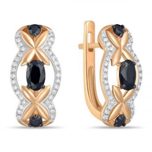 Серьги из красного золота 585 пробы с сапфиром