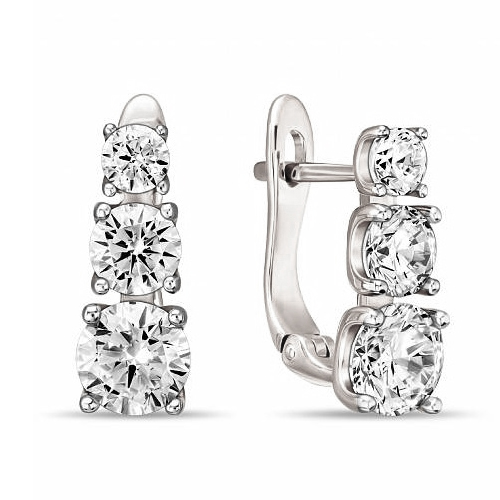 Серьги из белого золота с фианитом