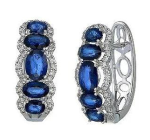 Серьги классические из белого золота с сапфиром