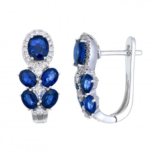 Серьги классические из белого золота с сапфиром