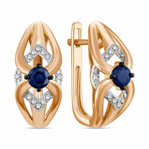 Серьги из красного золота 585 пробы с сапфиром