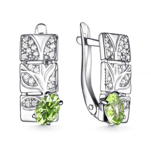 Серебряные cерьги классические с хризолитом