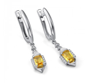Серебряные cерьги висячие с цитрином