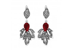 Серебряные cерьги висячие с кораллом